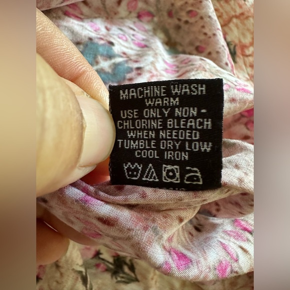 Tolani Collection Petite Printed Woven Caftan Tunic Pink Floral Bird size MP - Picture 11 of 11